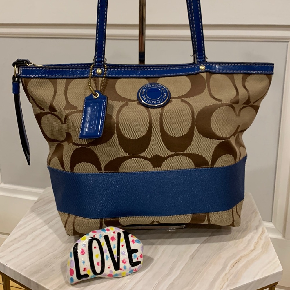Coach Brown and Blue Signature Tote - Picture 2 of 15